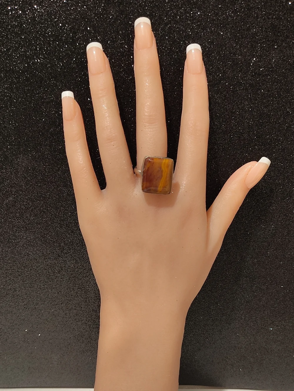 Amber Gemstone Silver Ring - Size 10